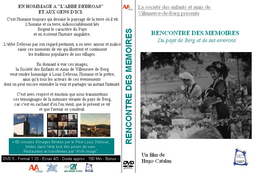 Jaquette DVD du documentaire Rencontre des mémoires - Film de Hugo Catalan tourné dans le pays de Berg et ses environs